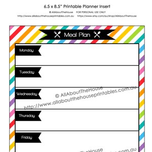 Planner Insert Weekly Meal Planning Printable Rainbow 6.5 x 8.5 for Erin Condren, Plum Paper, Inkwell Press, Emily Ley, Day Designer etc. image 1