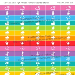 Weather Planner Stickers Printable 1.5w x 0.5h High Low Temperature Decorate made for Erin Condren ECLP Plum Paper Any Planner OL035 image 1