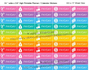 Payday Planner Stickers Printable 1.5" wide x 0.5" Rainbow (v1) Planner  made for Erin Condren ECLP, Plum Paper, Inkwell Press etc.