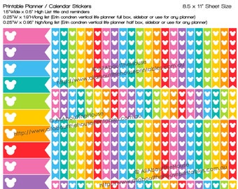 Mickey List Flag Planner Stickers to do Printable tasks goals 1.9" L x 0.25" W Rainbow  ECLP Plum Paper Fl008