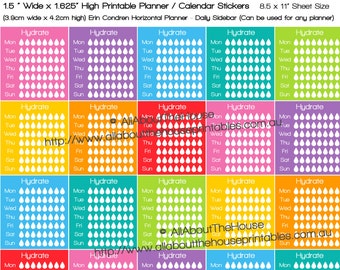 Hydrate Planner Stickers ECLP Horizontal Planner  made for Erin Condren Printable Rainbow Daily Sidebar Right Section plum paper Hds10