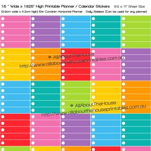 リスト プランナー ステッカー Erin Condren 横向き印刷可能 幅 1.5 インチ x 高さ 1.625 インチ レインボー デイリー サイドバー 右セクション ECLP またはその他のプランナー Hds4-5