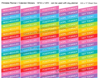 Cancelled Rescheduled Planner Stickers Printable Postponed oops I forgot any planner made for Erin Condren ECLP  plum paper reminder Rainbow