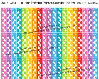 Hydrate Planner Stickers Checklist Printable 1.9" Lx0.375" W Drink up H20 daily water intake tracker Rainbow  ECLP Plum Paper L071