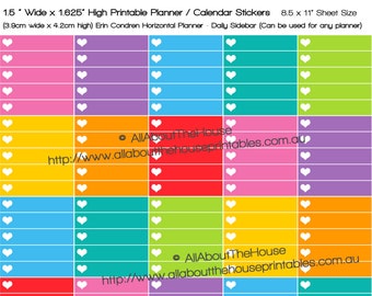 Heart List  made for Erin Condren Horizontal Planner Stickers Printable 1.5"W x 1.625"H Rainbow Daily Sidebar Right Section ECLP Hds1