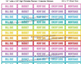 Money Stickers planner printable bill due, budget, credit card, rent due, mortgage, made for Erin Condren  ECLP Plum Paper kikki k ol168