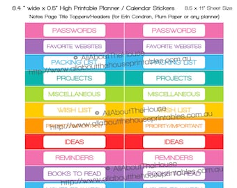 Notes Page Title Topper Header Planner Stickers Checklist Printable To Do List Ideas Tasks Rainbow  ECLP Plum Paper ect - NPTS001