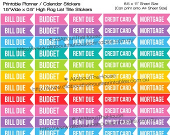 Money planner flags printable, bill due, budget, credit card, repayment, mortgage, Planner Stickers printable, plum paper, emily ley - LTF12