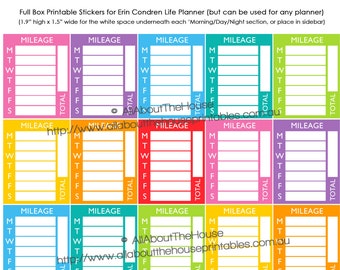 Mileage Stickers Sidebar Weekly daily tracking Planner Printable calendar business direct sales sized for Erin Condren or happy planner