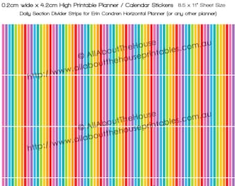 Tiras divisorias Erin Condren Planificador horizontal Pegatinas Imprimibles 1.625" H x 0.2" W Rainbow Sección diaria ECLP Plum Paper u otro planificador