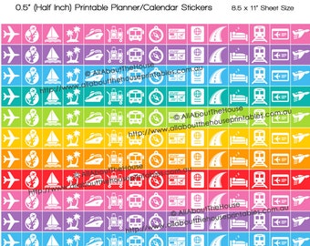 Travel Planner Stickers Printable Rainbow icons vacation holiday cruise suitcase camera passport train camping erin condren plum paper HIS21