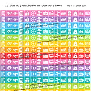 Planificador de viajes Pegatinas Imprimibles Icono del arco iris vacaciones vacaciones maleta de crucero cámara pasaporte tren camping feliz planificador papel ciruela HIS16