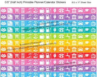 Money planner stickers icon bills payday mortgage student loan reminder Printable Rainbow Planner  made for Erin Condren any planner HIS071