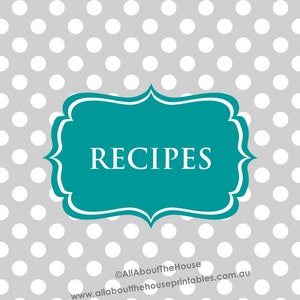 Recipe Binder Printable Recipe Sheet Recipe Card EDITABLE polka dot grey Recipes to Try Template PDF Binder Cover Spine Favorite Recipes image 1