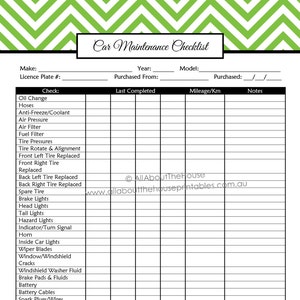 Car maintenance checklist printable planner household binder, home organization, homekeeping notebook, vehicle, auto, log Editable PDF