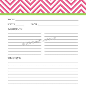 MODIFIABLE - Modèle de recette imprimable à chevrons - Fiche de recette - Organisation de recettes - Boîte de recettes - Cuisine imprimable - Produit numéro 411