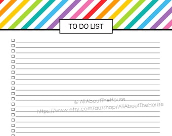 Printable To Do List Rainbow Checklist Planner Stripe PDF Editable Household Binder Daily Planner Organization tool weekly day lined