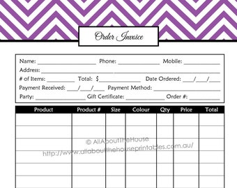 Direct Sales Order Invoice Form - Direct Sales Planner - Chevron - Business Planner Template ALL 7 COLOURS - Editable PDF - Instant Download