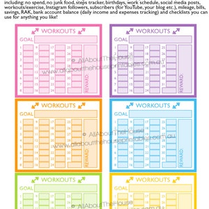 Workout planner stickers notes page Printable exercise health fitness made for Erin Condren ECLP Rainbow monthly tracker happy plum NPTS7 image 1