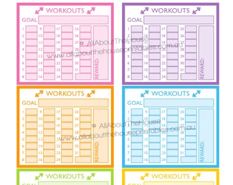 Workout planner stickers notes page Printable exercise health fitness made for Erin Condren ECLP Rainbow monthly tracker happy plum NPTS7