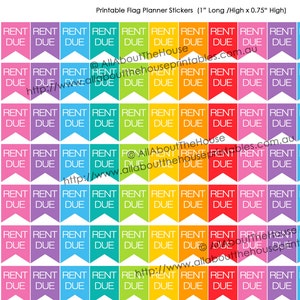 Rent Due Printable Planner Stickers Flag Calendar money finance house home made for Erin Condren, Plum Paper or other planner F030 image 1