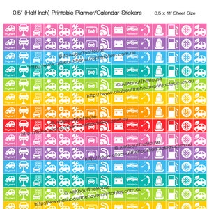 Auto Planner Stickers Afdrukbaar wassen onderhoud verzekering reparatie betaling bandenwissel schoon pictogram Regenboog Kalender Organisatie elke planner