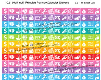 Payday planner stickers icon bills money savings reminder Printable Rainbow Planner  made for Erin Condren Plum paper any planner HIS082