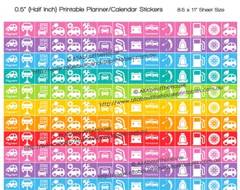 Car Planner Stickers Printable wash maintenance insurance repair payment tire change clean icon Rainbow Calendar Organization any planner