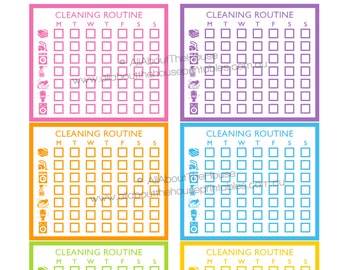 Cleaning planner stickers notes page Printable chores laundry wash day washing machine fold iron made for ECLP Rainbow happy plum NPTS14