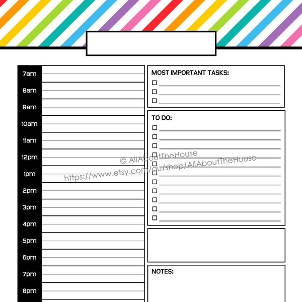 Daily Planner Day Planner Printable day to a page half size letter Rainbow PDF Editable Planner 2017 2018 undated Agenda letter arc planner