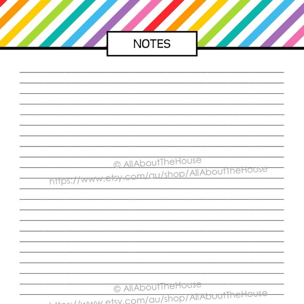 Note paper lined printable rainbow PDF Editable Household Binder Planner 2014 2015 day Agenda Add On letter stripe daily organize tool