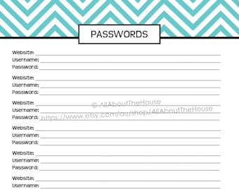 Password log Chevron printable checklist perpetual PDF Editable Household Binder Planner day Planner Agenda Add On letter size A5