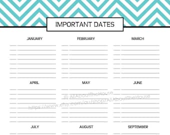 Important Dates Printable Special Planner 2014 2015 day planner daily planner Agenda Rainbow PDF Editable Household Binder 8.5 x11" letter