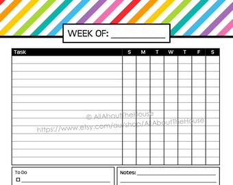 Weekly Planner Printable Rainbow Stripe PDF Editable fillable Household Binder day weekly dashboard 8.5 x 11" letter can resize