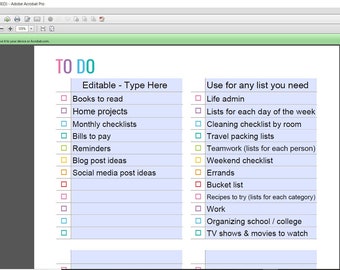 Anything list printable editable to do checklist cleaning shopping school grocery project planner rainbow letter size can resize page size