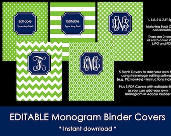 Editable Printable Monogram Binder Cover and Spine Chevron | Etsy