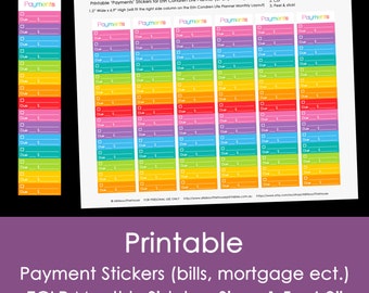 Bill Payments Printable Planner Stickers for Erin Condren, Plum Paper (or any other planner) Calendar Monthly Sidebar Rainbow Instant DL