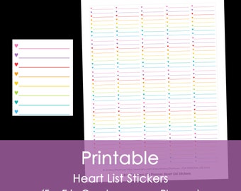 Printable Calendar Planner Stickers Heart List Full Box for Erin Condren Plum Paper (or any other planner) Accesory Rainbow Instant Download