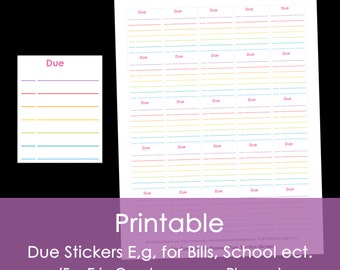 Printable Calendar Planner Stickers Due Bill Pay Full Box size for Erin Condren, Plum Paper or any planner Accesory Rainbow Instant Download