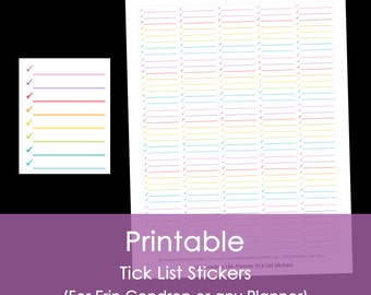 Printable Tick list Calendar Planner Stickers Checklist Full Box for Erin Condren, Plum Paper or any other planner Rainbow Instant Download