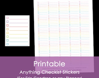 Printable Calendar Planner Stickers Checklist Full Box for Erin Condren, Plum Paper (or any other planner) Rainbow squares Instant Download