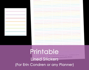 May include: Printable lined stickers for Erin Condren or any planner. The stickers are white with colorful lines and the text "Printable Lined Stickers (For Erin Condren or any Planner)" is at the bottom of the image.