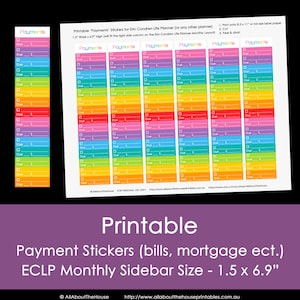 Bill Payments Printable Planner Stickers for Erin Condren, Plum Paper or any other planner Calendar Monthly Sidebar Rainbow Instant DL image 1