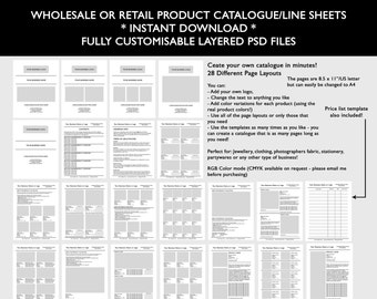 Catalogue template, wholesale, retail, pricing, product line sheet, small business, market, photoshop, psd, layered, editable, template form