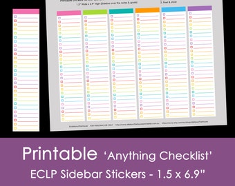 Anything Checklist Planner Stickers - to do cleaning shopping list ect. - Sidebar Printable for Erin Condren (or any other planner) Rainbow