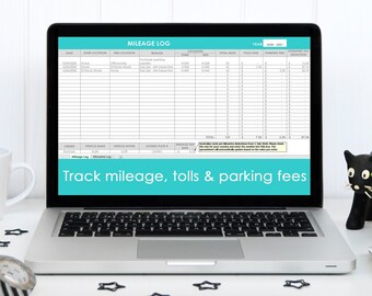 Mileage log Excel spreadsheets or use in Google Sheets Kilometres tracker tax deductions planner automatic formula business self employed