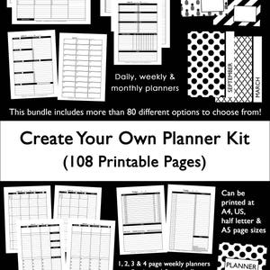 Custom planner kit printable build your own weekly daily monthly undated use for 2022 etc. monday and sunday template pdf instant download