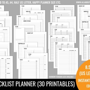 Checklist printable planner insert refill to do shopping grocery task organizer agenda US letter size can resize to a4 a5 personal size half
