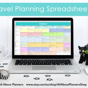 Travel Planning excel spreadsheets itinerary month week budget organizer spending to do list before we leave insurance transfer car rental Bild 1