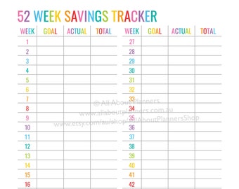 52 Week Savings Tracker printable editable insert expenses spending template planner rainbow money tracker finance pay off pdf